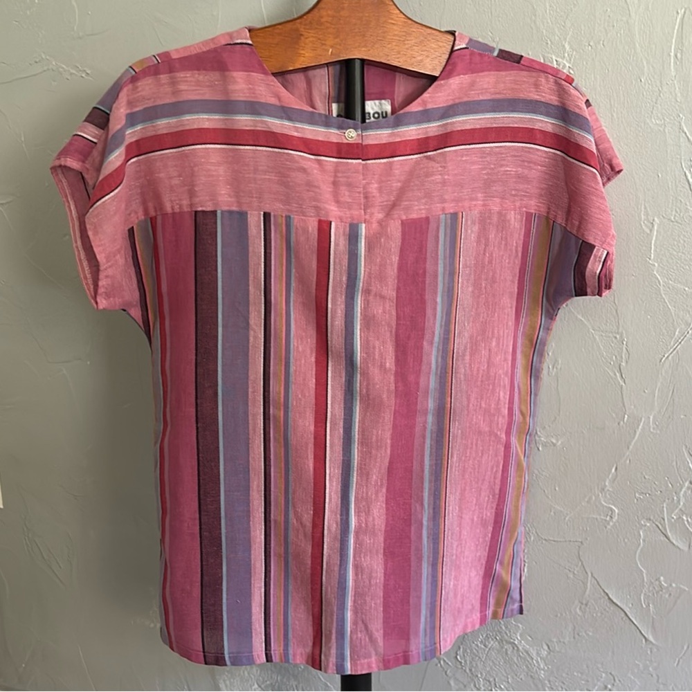 Caribou Vintage Striped Pink and Purple Women's Top Summer Beach Vacation Boho